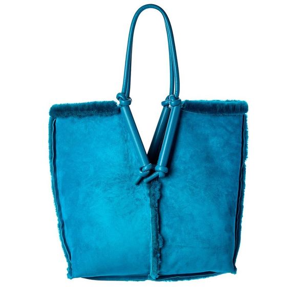 Bottega Veneta Handbags - Bottega Veneta Bolster Shearling & Leather Tote, Blue